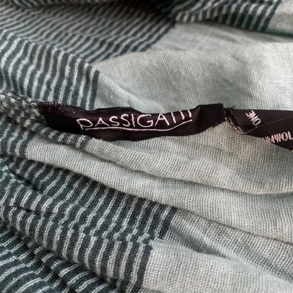 Passigatti Green Striped Lightweight 100% Cotton Rectangle Scarf/Shawl Wrap - Picture 3 of 4